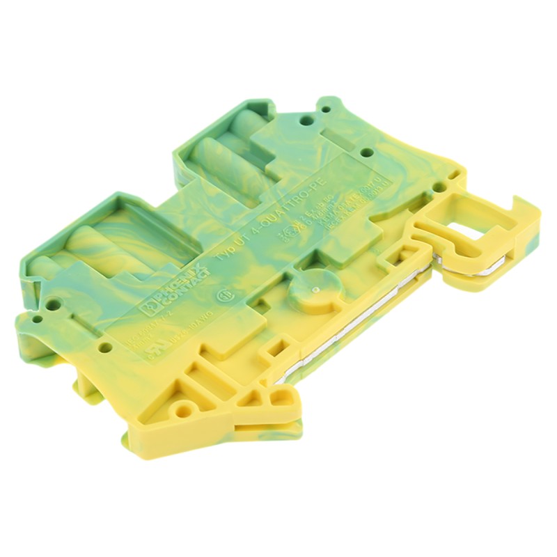 5 pcs - Phoenix Contact 4-Way UT 4-QUATTRO-PE Earth Terminal Block, 26 - 10 AWG Wire, Screw Down, Polyamide Housing