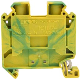 5 pcs - Phoenix Contact UT 16-PE Series Green/Yellow Earth Terminal Block, 1.5 - 25mm², Single-Level, Screw Termination,