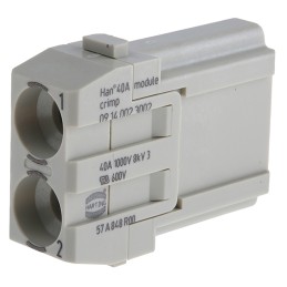 1 pcs - HARTING Heavy Duty Power Connector Module, 40A, Male, Han-Modular Series, 2 Contacts