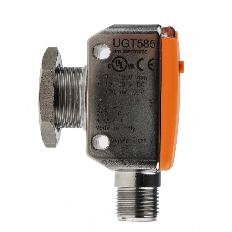 1 pcs - ifm electronic Ultrasonic Block-Style Proximity Sensor, M18 x 1, 80 - 1200 mm Detection, Analogue, PNP Output,