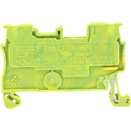 5 pcs - Phoenix Contact PT 1.5/S-PE Series Green/Yellow Earth Terminal Block, 0.14 - 1.5mm², Single-Level, Push In