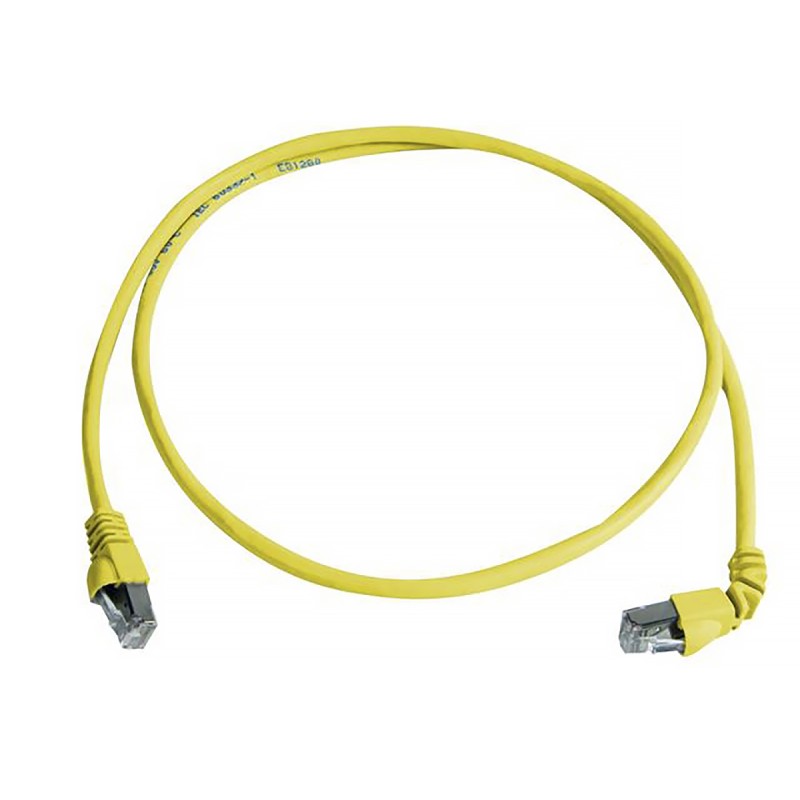 1 pcs - Telegartner Cat6a Right Angle Male RJ45 to Male RJ45 Ethernet Cable, S/FTP, Yellow LSZH Sheath, 2m