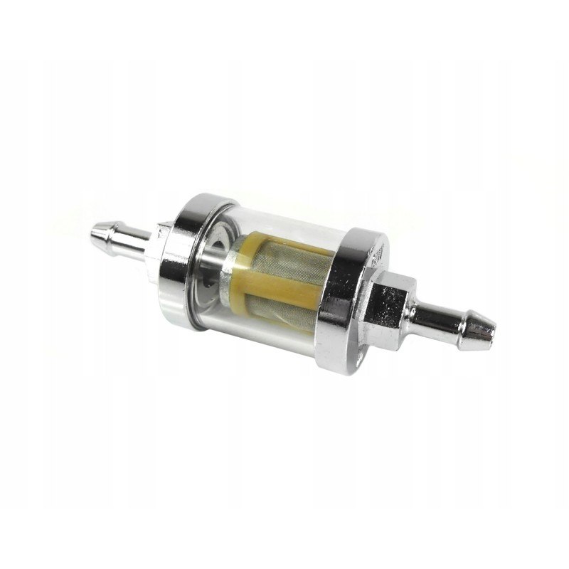 Fuel filter, chrome metal, 6mm, large, unscrewable