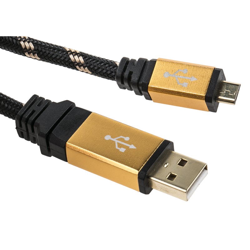 1 pcs - Roline USB 2.0 Cable, Male USB A to Male Micro USB B Cable, 800mm