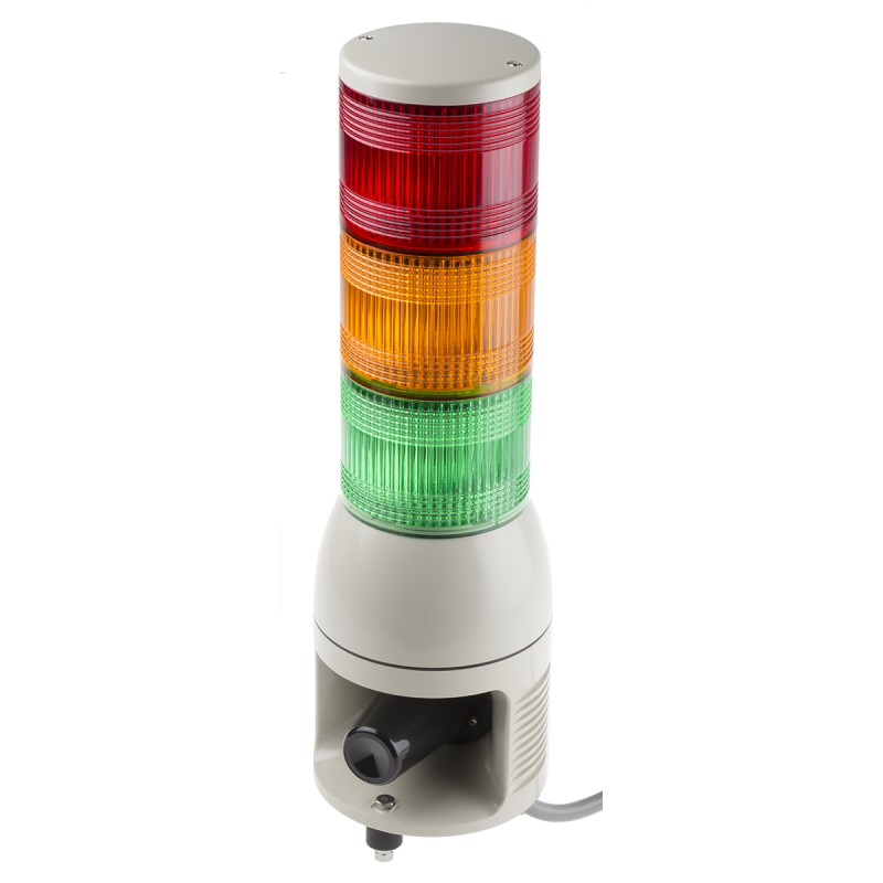 1 pcs - Schneider Electric Harmony XVC1 Series Red/Green/Amber Siren Signal Tower, 3 Lights, 24 V dc, Surface Mount