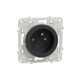 1 pcs - Anthracite 1 Gang Plug Socket, 2 Poles, 16A, French 2P