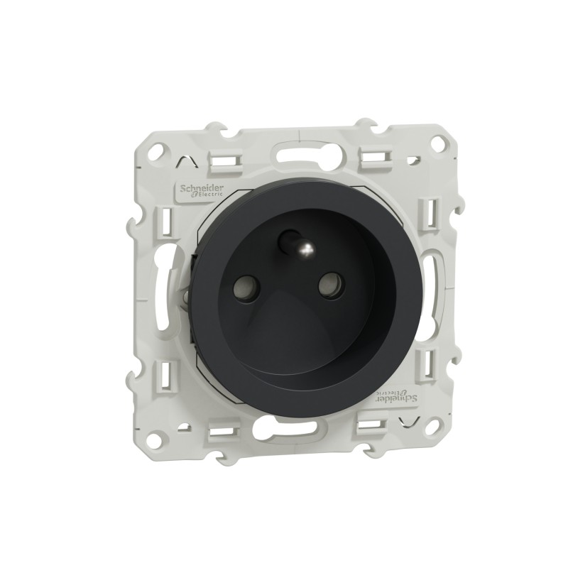 1 pcs - Anthracite 1 Gang Plug Socket, 2 Poles, 16A, French 2P