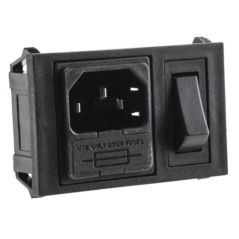 1 pcs - Bulgin C14 Snap-In IEC Connector Male, 10A, 250 V, Fuse Size 5 x 20mm