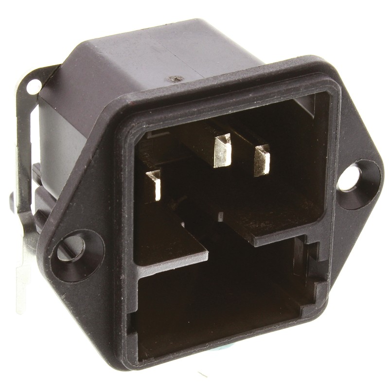 1 pcs - Schurter C14 Right Angle Panel Mount IEC Connector Male, 10A, 250 V, Fuse Size 5 x 20mm