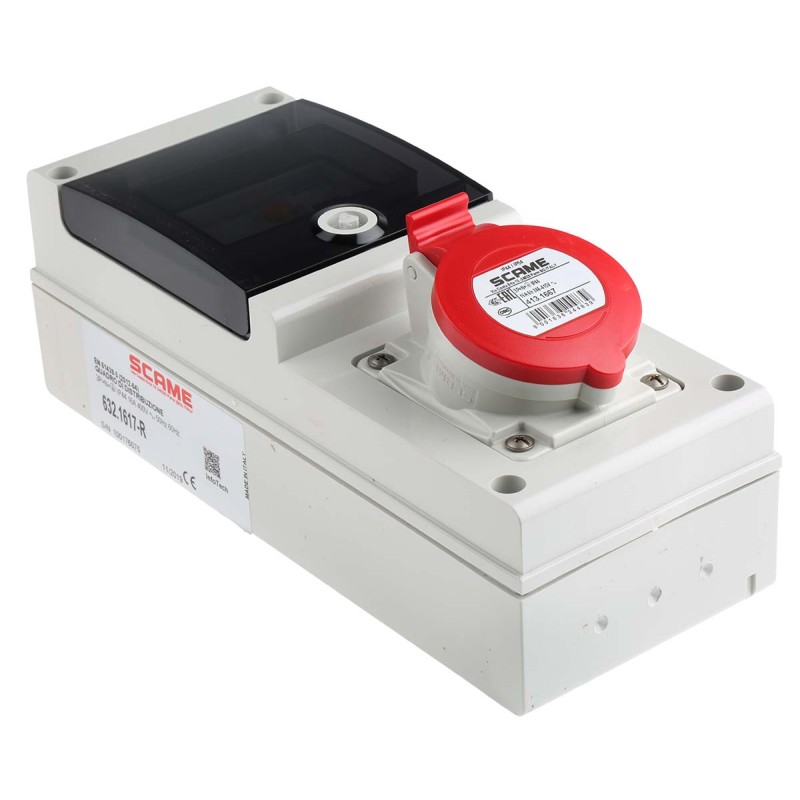 1 pcs - Scame, DOMINO IP44 Red Wall Mount 3P + N + E RCD Industrial Power Connector Socket, Rated At 16A, 415 V