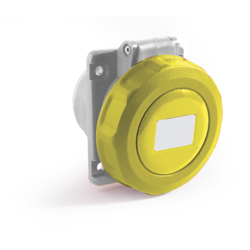 1 pcs - RS PRO IP67 Yellow Panel Mount 2P + E Angled Industrial Power Socket, Rated At 16A, 100 - 130 V