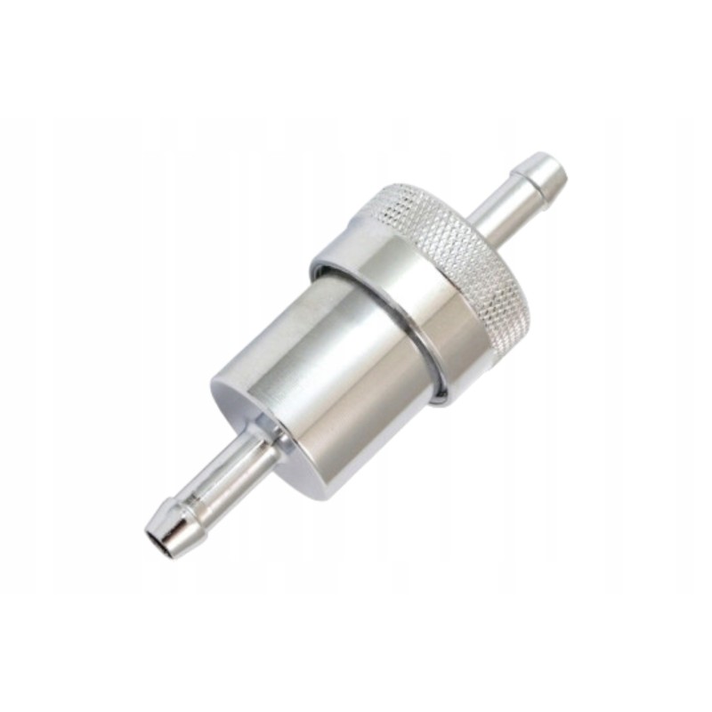 Aluminum fuel filter 6-5 mm, silver, on a hose