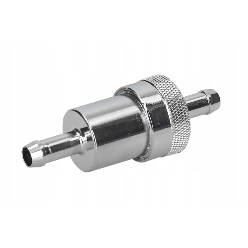 Aluminum fuel filter 8 0 mm silver on a hose
