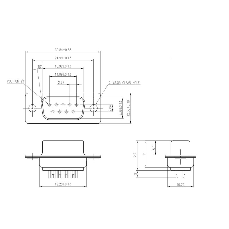 10 pcs - Amphenol ICC G17S 9 Way D-sub Connector Plug