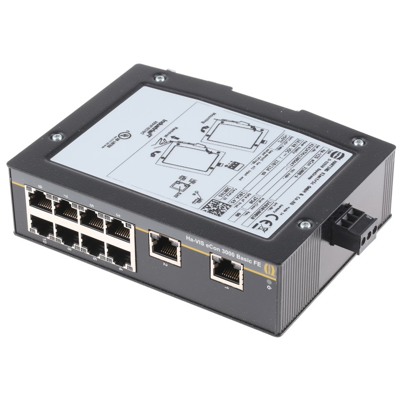 1 pcs - HARTING DIN Rail Mount Ethernet Switch, 10 RJ45 Ports, 10/100Mbit/s Transmission, 48V dc