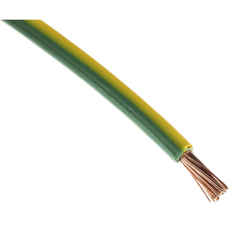 1 Reel of 100 M - RS PRO Green/Yellow 6 mm² Hook Up Wire, 10 AWG, 78/0.295mm, 100m, PVC Insulation
