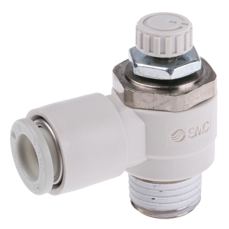 1 pcs - SMC AS Series Threaded Speed Controller, R 1/4 Male Inlet Port x R 1/4 Male Outlet Port x 8mm Tube Outlet Port