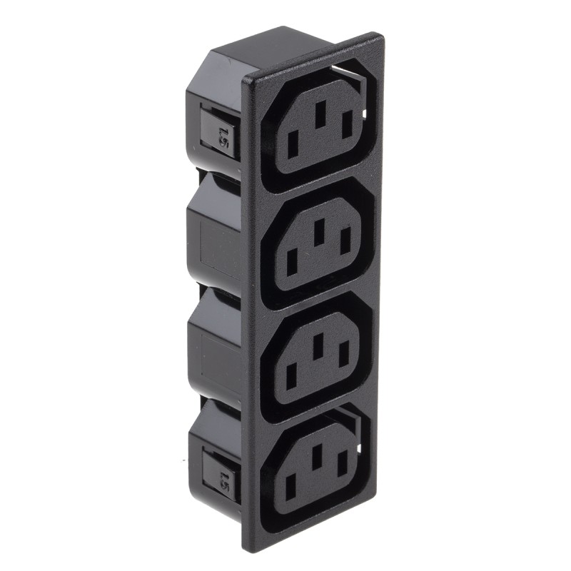 1 pcs - IEC C13 4 Gang Cable Trunking Power Block, 15A, 250 V ac