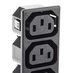 1 pcs - IEC C13 4 Gang Cable Trunking Power Block, 15A, 250 V ac