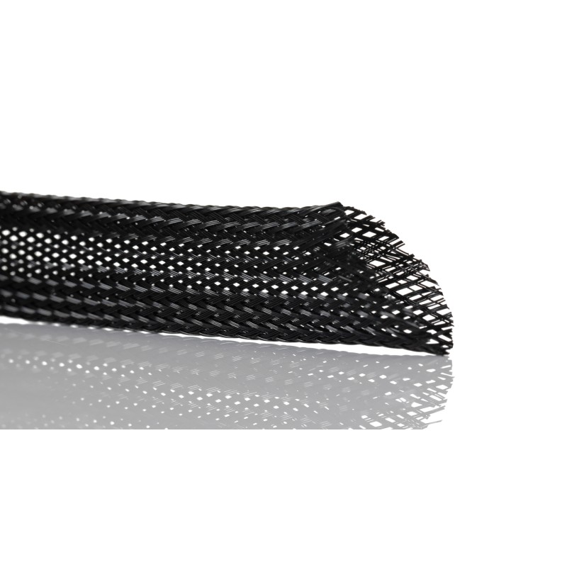 1 Reel of 25 M - RS PRO Expandable Braided PET Black Cable Sleeve, 5mm Diameter, 25m Length