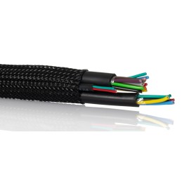 1 Reel of 25 M - RS PRO Expandable Braided PET Black Cable Sleeve, 5mm Diameter, 25m Length