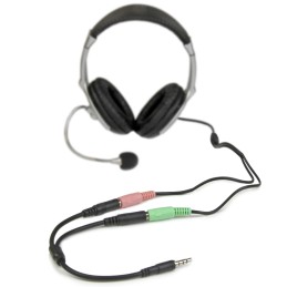 1 pcs - StarTech.com Male 3.5mm Stereo Jack to Female 3.5mm Stereo Jack x 2 Aux Cable, Black, 200mm