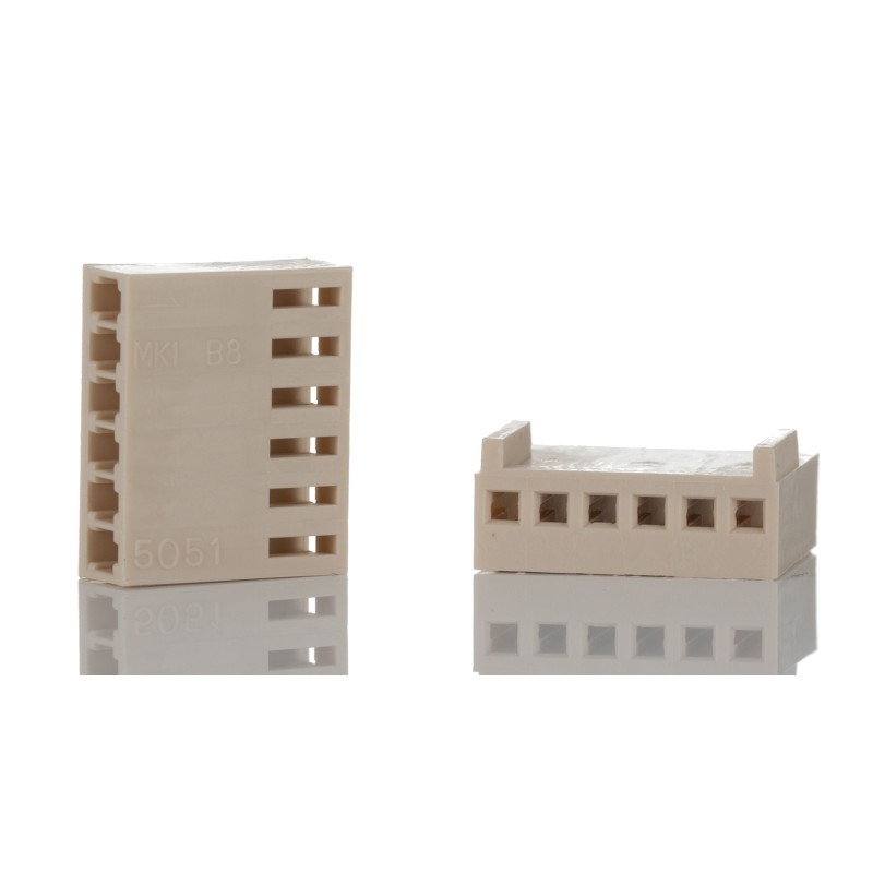 10 pcs - Molex, 5051 Female Connector Housing, 2.5mm Pitch, 6 Way, 1 Row