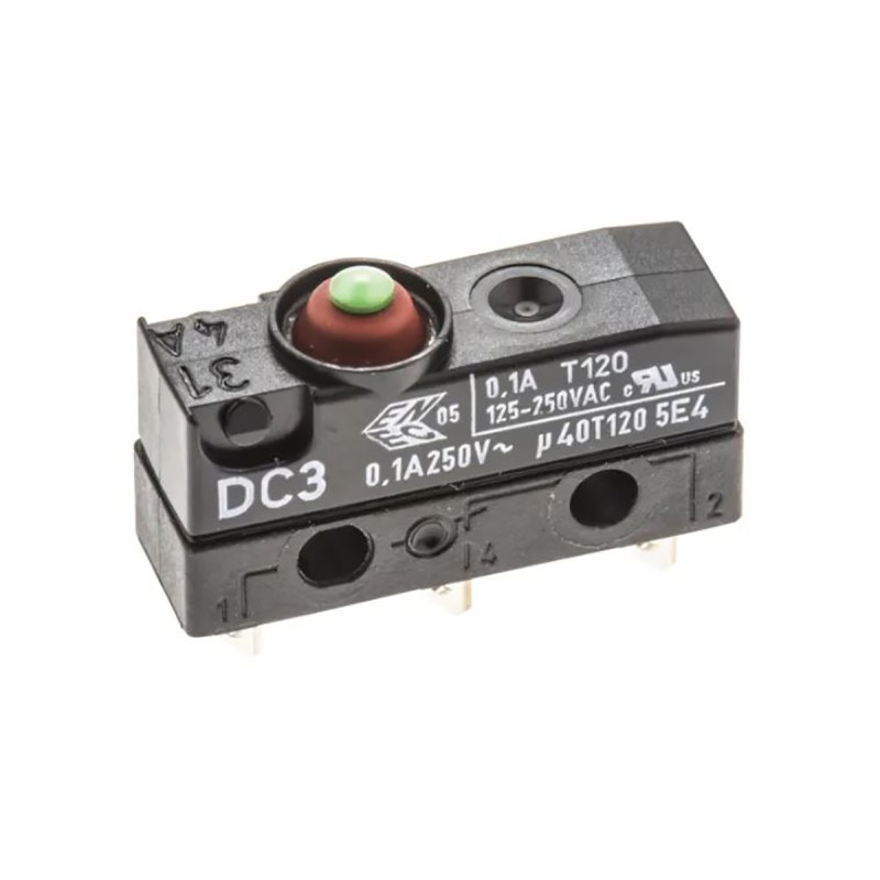 1 Box of 1200 - ZF Button Micro Switch, Solder Terminal, 100 mA @ 30 V dc, SPDT, IP6K7