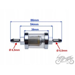 Fuel filter for a motorcycle, metal 6 5 mm, chrome