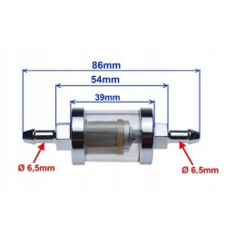 Fuel filter for a motorcycle, metal 6 5 mm, chrome