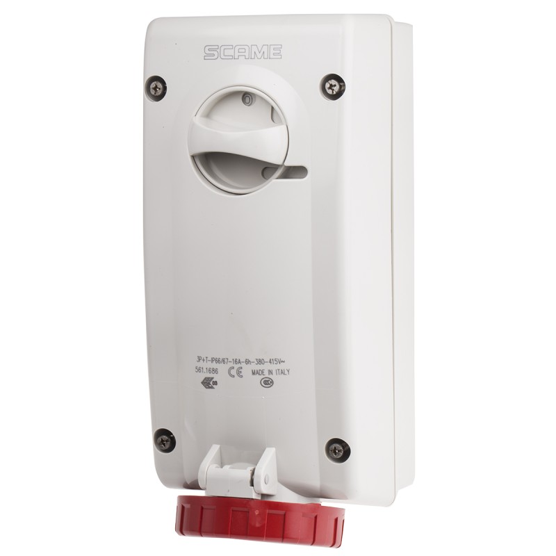 1 pcs - Scame Switchable IP67 Industrial Interlock Socket 3P+E, Earthing Position 6h, 16A, 415 V