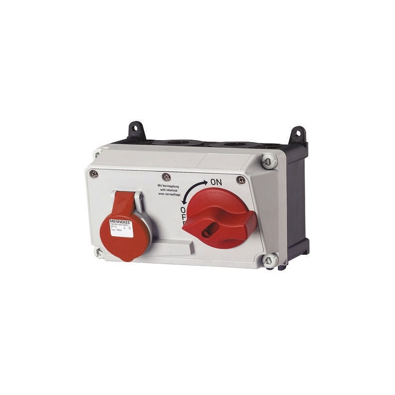 1 pcs - MENNEKES Right Angle Switchable IP44 Industrial Interlock Socket 3P+E, Earthing Position 6h, 16A, 400 V