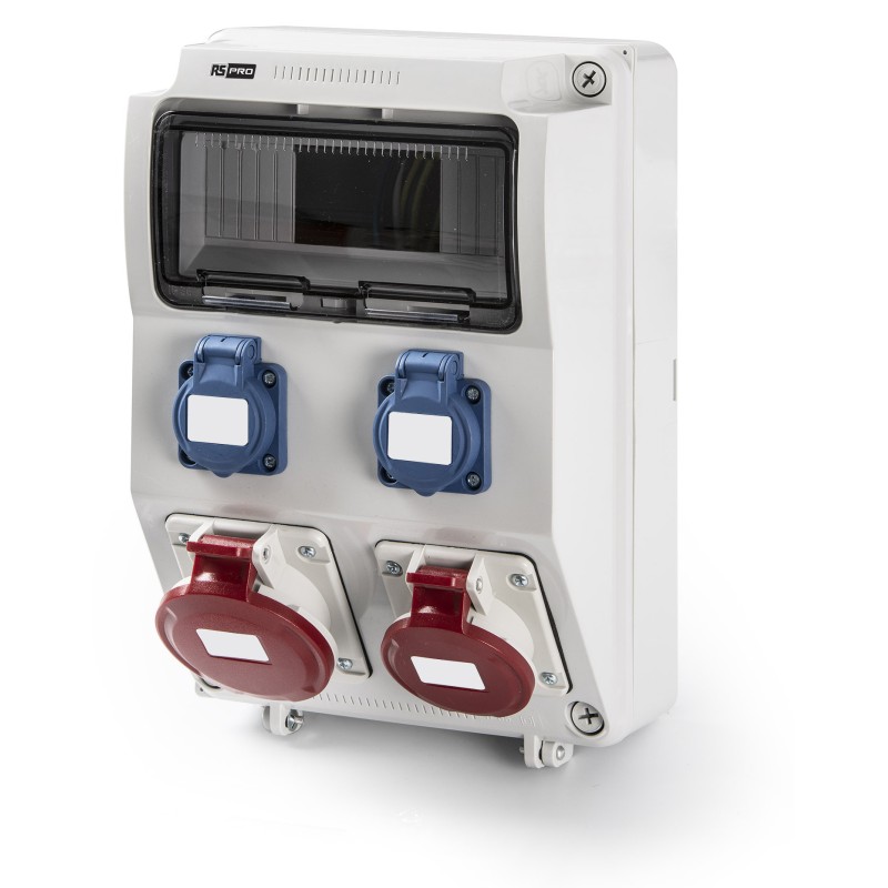 1 pcs - RS PRO IP44 Grey 2P + E, 3P + E Industrial Power Socket, Rated At 16A, 400 V