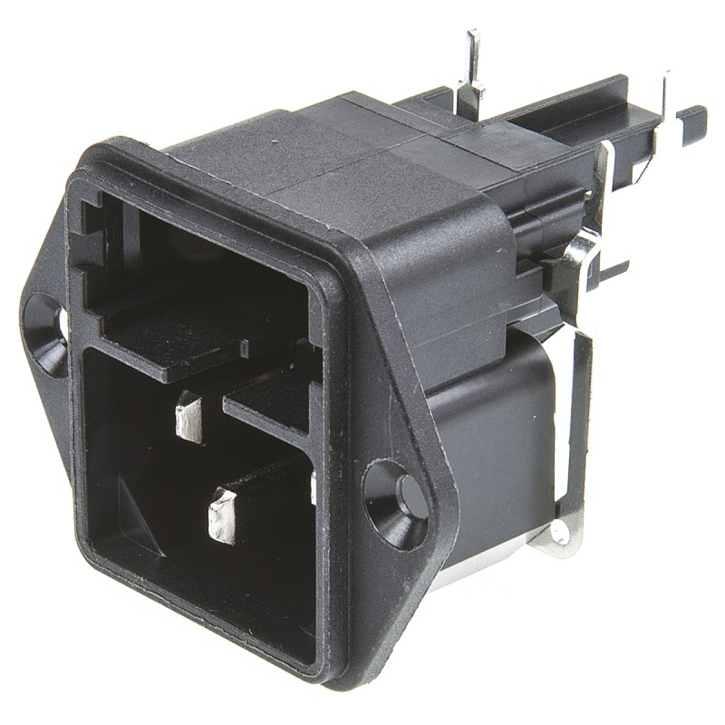 1 pcs - Schurter C14 Right Angle Panel Mount IEC Connector Male, 10A, 250 V, Fuse Size 5 x 20mm