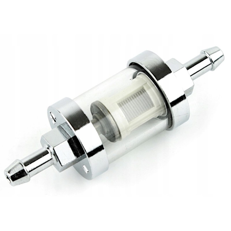 Glass fuel filter, chrome, 6-5 mm