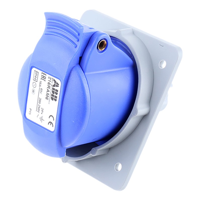 1 pcs - Amphenol Industrial, Easy & Safe IP44 Blue Panel Mount 2P + E Right Angle Industrial Power Socket, Rated At 16A, 230 V
