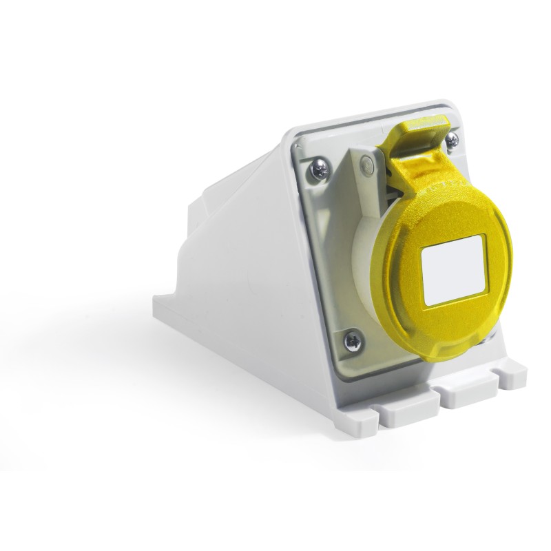 1 pcs - RS PRO IP44 Yellow Wall Mount 2P + E Industrial Power Socket, Rated At 32A, 100 - 130 V