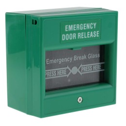 1 pcs - RS PRO Green Emergency exit unlocking box, Break Glass Operated, Resettable, Mains-Powered