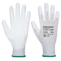 1 Pair - Portwest A199 Grey Nylon ESD Protection Gloves, Size XS, Polyurethane Coating