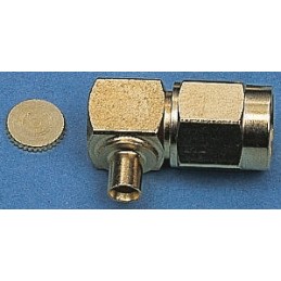 1 pcs - Telegartner, Plug Cable Mount SMA Connector, 50Ω, Solder Termination, Right Angle Body