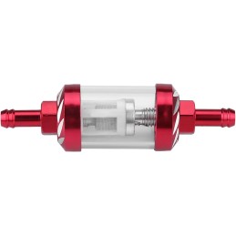 Burgundy metal fuel filter for a motorcycle, scooter