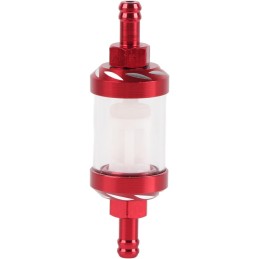 Burgundy metal fuel filter for a motorcycle, scooter