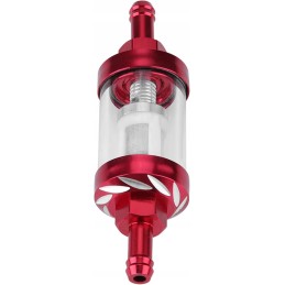 Burgundy metal fuel filter for a motorcycle, scooter