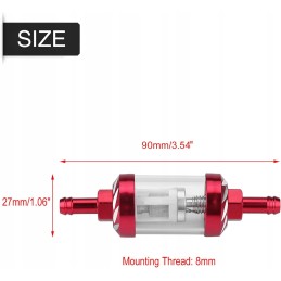 Burgundy metal fuel filter for a motorcycle, scooter