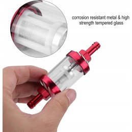 Burgundy metal fuel filter for a motorcycle, scooter