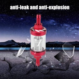 Burgundy metal fuel filter for a motorcycle, scooter