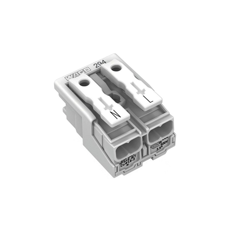 1 Box of 1000 - Wago 294 Series Power Supply Connector, 2-Pole, Female, 24A