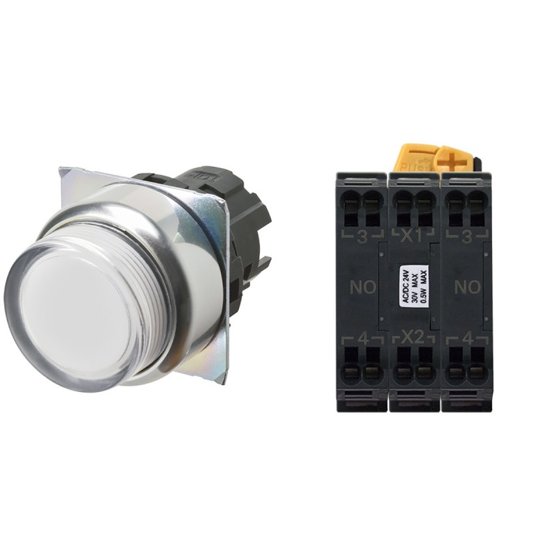 1 pcs - Omron A22N Series Illuminated Push Button Complete Unit, Panel Mount, 22mm Cutout, DPST, IP66