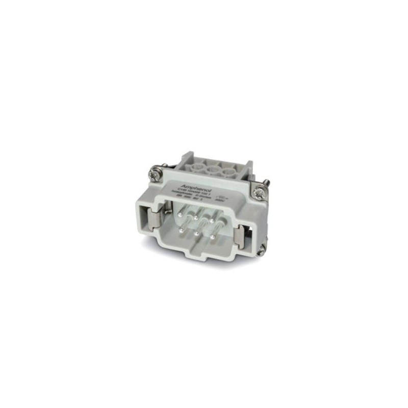 1 pcs - Amphenol Industrial Heavy Duty Power Connector Insert, 16A, Male, C146 Series, 6 Contacts