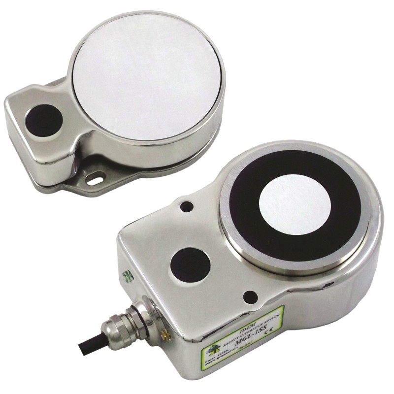 1 pcs - IDEM MGL Series Magnetic, RFID Non-Contact Safety Switch, 24V dc, 316 Stainless Steel Housing, 2NC, M12